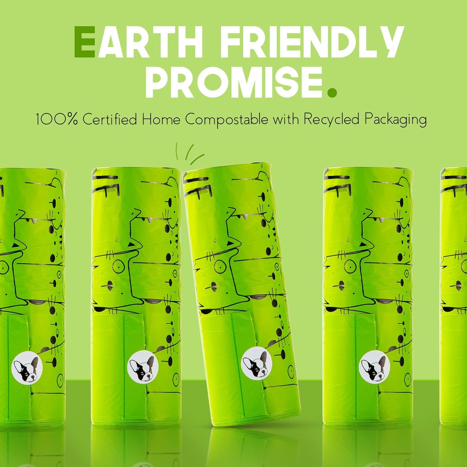 100% Certified Home Compostable Dog Poop Bags With Handles - 10% To Charity - Astm D6400 & En 13432 Compliant Large Poop Bags -